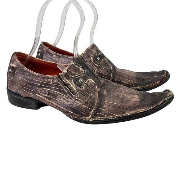 Robert Wayne Western Vegas Mens Loafers Leather Rustic Studded Slip On Shoes 7 - Picture 1 of 16